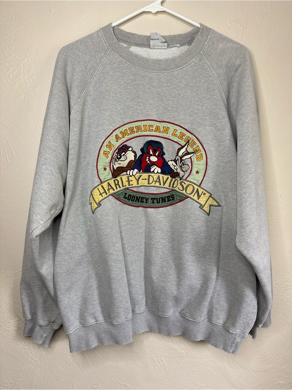 Vintage Harley-Davidson x Looney Tunes Sweatshirt Gray Oversized Distressed